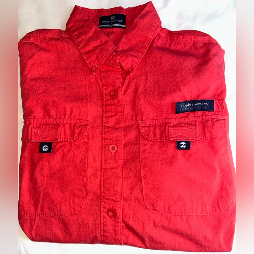 Simply Southern Women’s Coral Pink Fishing and Dock Button Down